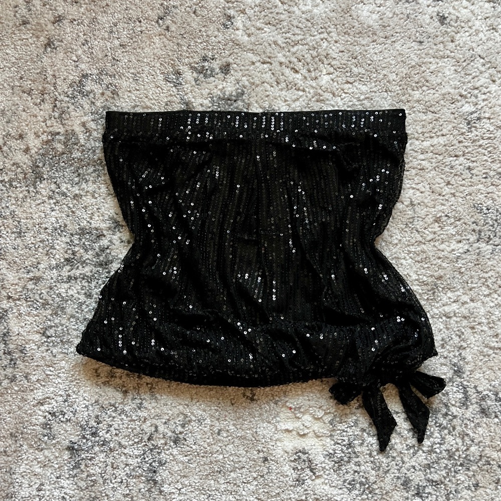 Black Sequin Strapless Tube Top